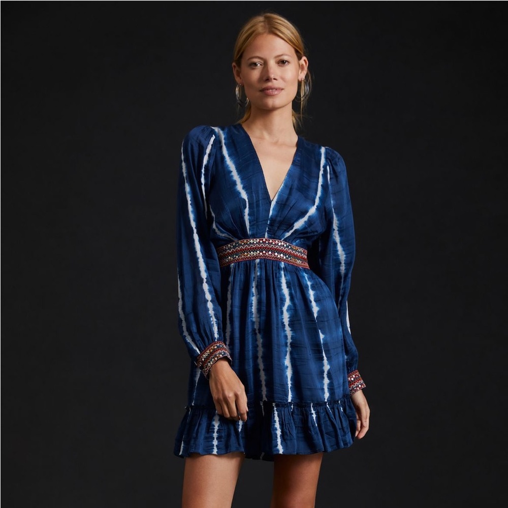 Anthropologie Verb by Pallavi Singhee Beaded Tie-Dye Mini Dress